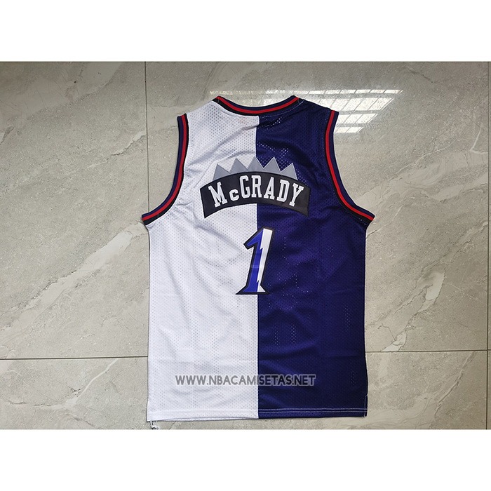Camiseta Toronto Raptors Tracy Mcgrady NO 1 Mitchell & Ness 1998-99 Split Violeta Blanco